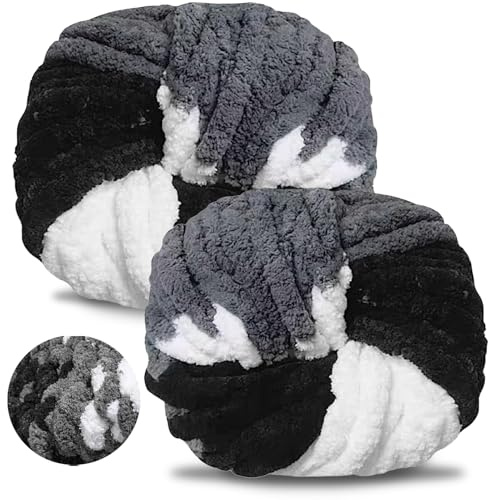 Ecowiaye 2 Stück Dicke Wolle, 500g Chunky Yarn Armstricken Wolle, Dickes Garn zum Häkeln, Flauschig XXL Häkelwolle zum Handstricken für Decke, Schals, Mützen, Haustier Nest (Panda)