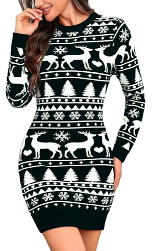 Totatuit Robe tricotée de Noël pour Robe pull élégante Col rond Manches | Manches Longues, Coupe Ajustée, Style Élégant, Tenue Quotidienne, Facile à Associer