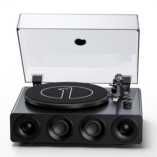 1 BY ONE Giradischi Vinili Tutto in Uno con Altoparlanti Incorporati | Preamplificatore Phono, Testina AT-3600L, Uscita RCA, Trasmissione a Cinghia 2 Velocità, Finitura Laccato Piano Grigio