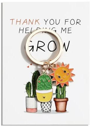 MUCOOS Keychain, Cactus Pot Keyring, Thank You Card with Pocket, Green Plant Keychain, Birthday Gift for Mom, Thank You Gift for Teacher