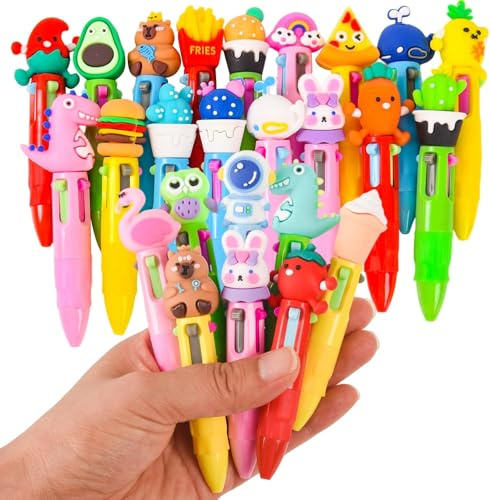 KAHEIGN 25Pcs Cartoon-Stifte 4-in-1 Mini Kugelschreiber, 10cm 4-Farben-Stiften 0.7mm Tinte Niedliche Kuli Kugelschreiber Stifte mit Cartoon Muster für Mitgebsel Kindergeburtstag Schulbedarf