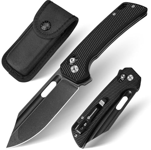 DRACHENADER Einhandmesser B-21 – 14C28N Stahl Klappmesser mit AXIS LOCK, verstärkter Konstruktion, G10 Griff, Taschenclip & Nylontasche, EDC Taschenmesser für Camping und Wandern, Vollschwarz