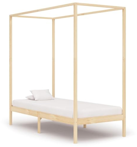 Mandloder Himmelbett-Gestell Massivholz Kiefer 100x200cm, Robustes Einzelbett mit Lattenrost, Elegantes Design für Schlafzimmer, natürliches Holz