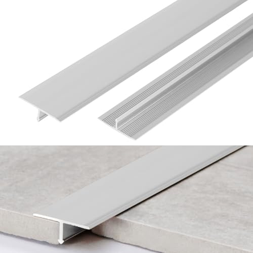 3 Stück Abdeckleisten T-Profil aus Aluminium,CEIEVER Aluminium-T-Formleisten 0,9 Mx2 CM Flacher Bodenübergangsleiste Übergangprofil Türschwellen Bodentrennstreifen für Schwellen