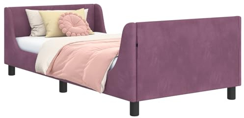 Homgoday Samt-Bettgestell Einzelbett 90x200cm Lila Holzwerkstoff - Modernes Design mit Stauraumfächer Model42010891