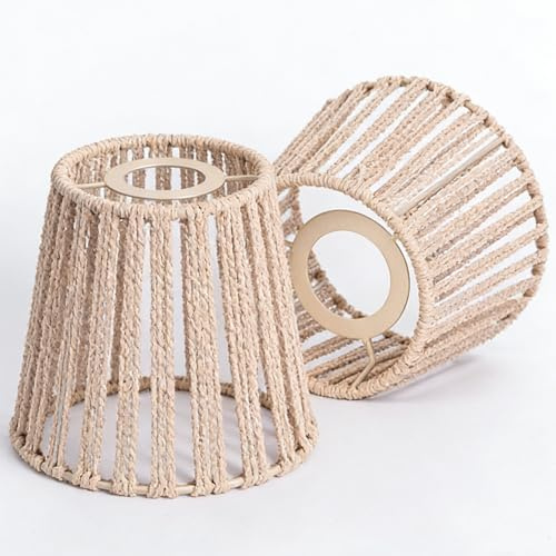 2PCS Pantallas de Lámpara de Ratán Boho Pantalla de Repuesto para Lámpara | bangminda E27 Pantalla de Cuerda de Papel para Lámpara Colgante Lámpara de Mesa Lámpara de Techo Decoración del Hogar