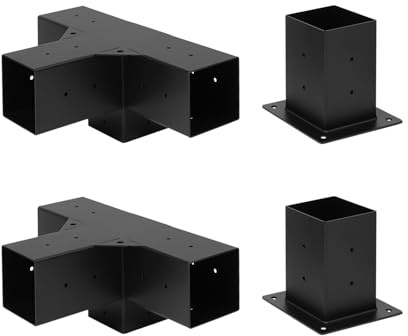 Connettore per pali per travi in legno, raccordo angolare per pali, set di connettori per travi in legno con 2 angoli e 2 basi, per legno morbido e duro con dimensioni 3,54 x 3,54 pollici