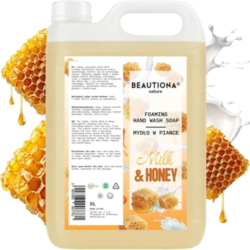 Beautiona Schaumseife Milk & Honey 5L – Flüssigseife für Schaumseifenspender – Ergiebiger Vorrat