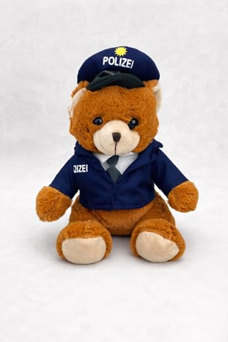 Generisch Kuscheltier Teddybär Polizei 27 cm – Niedlicher Plüschbär im Polizeiuniform mit Mütze, weiches Stofftier – Geschenk für Kinder