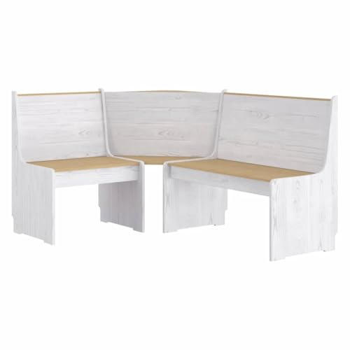 LLEZKBR Corner Bench 151 cm Solid Wood Pine Honey Brown and White,Benches,Kitchen & Dining Benches
