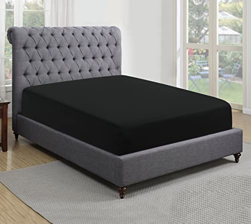 Sapphire collection 200 Thread Count 100% Egyptian Cotton Fitted Sheet (Super King, Black)