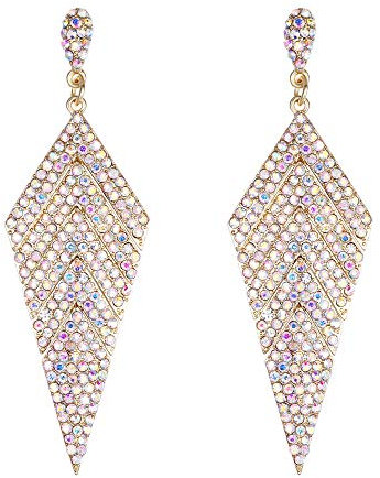 EVER FAITH Pendientes colgantes para mujer Forma de diamante vintage Diamante de imitación de cristal de varias capas Tono dorado claro múltiple