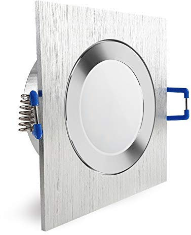 CONCEPTRUN LED Einbaustrahler Feuchtraum mit Schutzglas und Dichtungsring für Dusche/Bad/Vordach eckig quad quadratisch Aluminium geschliffen Deckenspot GU10 230V IP44 (Modell: QF12) (warmweiß)