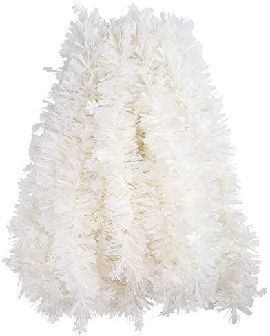 VEYLIN 10 Meter White Christmas Tinsel Garland with Snowflakes for Xmas Party Supplies