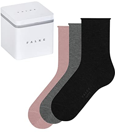 FALKE Damen Socken Happy Box Uni Multipack W So Baumwolle einfarbig 3 Paar, Mehrfarbig Black Grey Pink 0020, 39-42