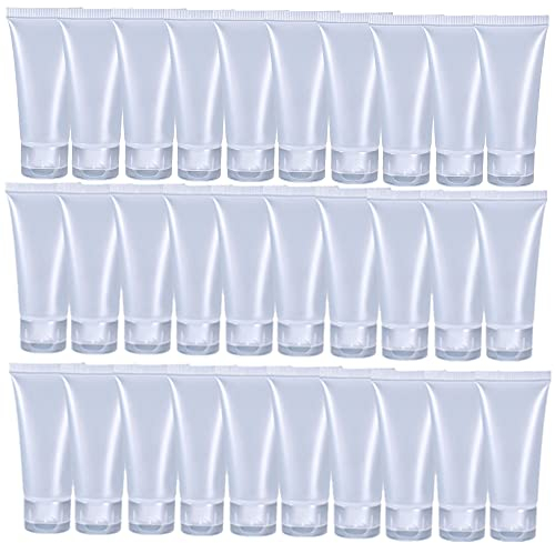 Kaikso-In Lot de 30 tubes vides réutilisables en plastique transparent, 20ml, avec couvercle à rabat, pour échantillons cosmétiques, crème corporelle, shampooing, gel douche, lotion