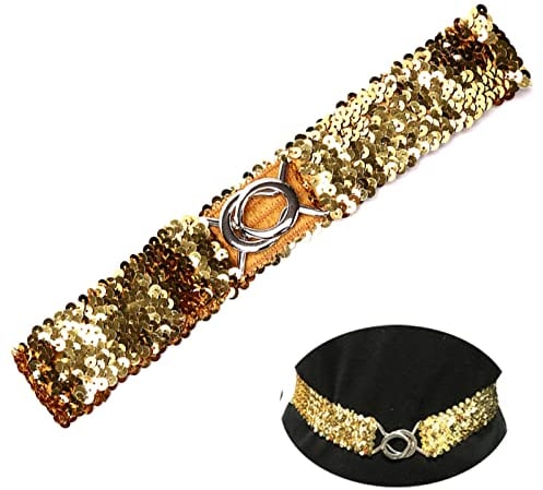 YouU Fashion Women Ladies Elastic Sequin Color Belt Stretch Belly Wide Waistband Wrap Buckle Corset Costume (Gold)