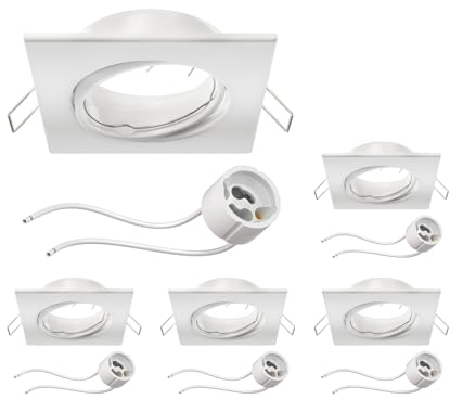 ledscom.de 5 Stück Deckeneinbaurahmen RIR Einbaurahmen weiß matt eckig schwenkbar (LED/Halogen/GU10/MR16/PAR16/50mm) inkl. GU10 Fassung