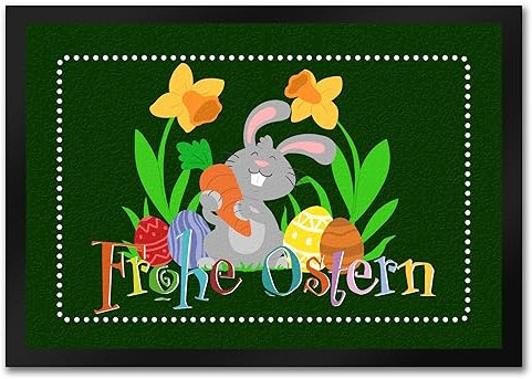 speecheese Frohe Ostern mit niedlichem Osterhasen Fußmatte in 35x50 cm als schöne Frühling oder Osterdekoration für Haus und Garten um Allen EIN frohes Osterfest zu wünschen