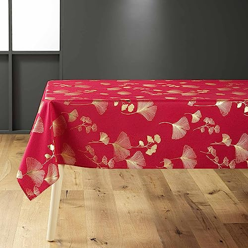 Douceur d'Intérieur Bloomy Tischdecke, rechteckig (150 x 240 cm), Rot/Gold, Polyester mit Metallic-Druck