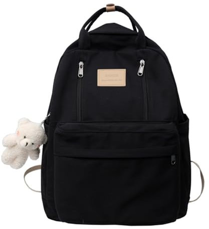 GAXOS Niedlicher Rucksack für die Schule, ästhetischer Rucksack, Geldbörse für Damen und Mädchen, weiße Büchertasche, Korea-Stil, Büchertasche, Schwarz, 12.6L x 4.7W x 16.5H, Classic