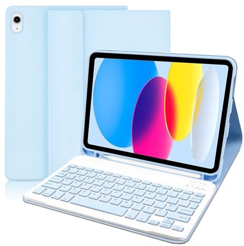 YUEJIDZ Case with Keyboard for iPad A16 11th Generation 11 2025/10th Generation 10.9 2022,Leather Cover with Detachable Magnetically Bluetooth Keyboard(UK Layout,QWERTY) for iPad 10th/11th Gen,Blue
