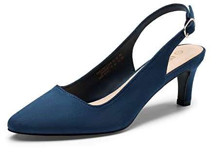DREAM PAIRS Womens Slingback Sandals Pumps Pointed Toe Dress Party Court Shoes Ladies Kitten Heel Wedding Shoes,Size 7,Navy-Suede,SDHS2234W-E