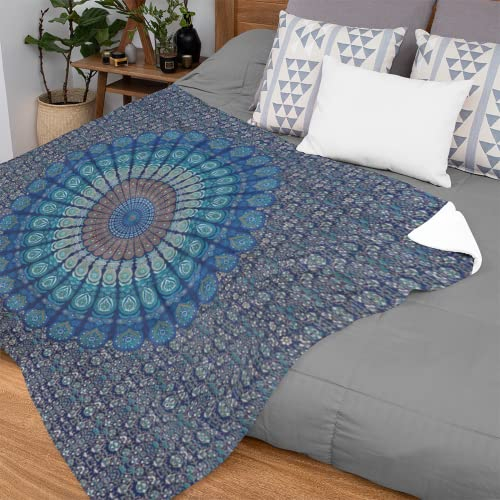 Ulticool - Decke - Mandala Blau - Weicher Flanell - Fleece für Wärme - 200x150 cm - Plaid - Accessoires - Dekoration Wohnzimmer Schlafzimmer