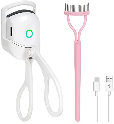 URAQT Wimpernzange Beheizbar, Wiederaufladbarer 230mA Heated Eyelash Curler mit Wimpernkamm, USB-Wimpernzange mit 2 Temperaturmodi für alle Wimpern(Weiß)