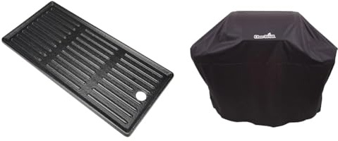 Char-Broil 140008 - Grillplatte für 3 Brenner - Grills, Schwarz & 140766 - Universal Wetterschutzhaube für 3 & 4-Brenner-Gasgrill