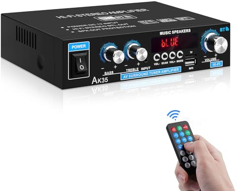 AK35 Amplificador Estéreo HiFi Bluetooth 5.0 Digital Mini Audio 300W 2.0 Canales con Bajo, Sintonizador Treble para Altavoz Home