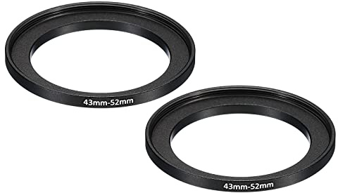 PATIKIL 43 mm - 52 mm Metall-Step-Up-Ring, 2 Stück Kameraobjektivfilter-Adapterring aus Aluminium-Filter-Adapterring für Kamera-Objektivblende, schwarz