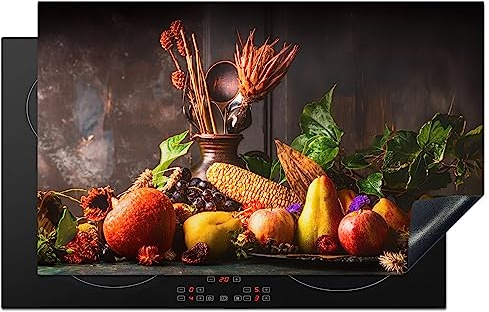 KitchenYeah© Protection Plaque Cuisson Deco Cuisine Cache Induction Protège | 85x52 cm - Pour Cuisiniere Légumes - Fruits - Rustique - Table