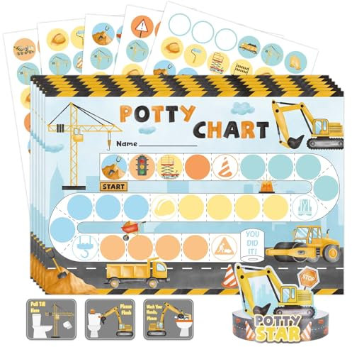 WERNNSAI Potty Training Chart - Construction Toilet Training Reward Chart with 270 Potty Training Stickers Crown Sticker Chart for Girls Toddler Kids Potty Training for Birthday Gift