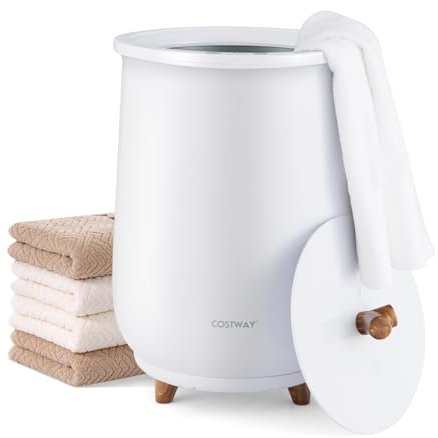 COSTWAY 23L Secchio Riscaldatore di Asciugamani, Secchiello con Portadischi Profumato, 3 Livelli di Riscaldamento, Timer e Spegnimento Automatico (Bianco)