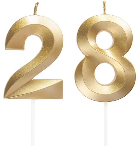 Geburtstagskerzen Zahlen 28/82, Gold Geburtstag Kerzen, Zahlenförmige Kerze, 3D Tortendeko, kuchen Dekoration für Geburtstag Party, Hochzeiten, Firmenfeiern, Jubiläen, Birthday Candle Nummer 28/82