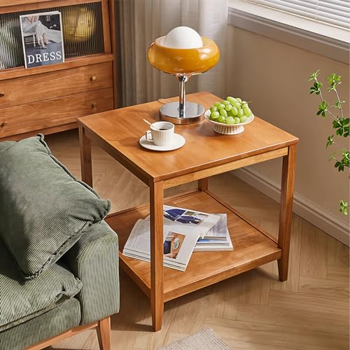GHBXJX Quadratisch Couchtisch Massivholz Couch Beistelltisch mit Stauraum, Stubentisch Holztisch Wohnzimmer Tisch, Modern Wohnzimmertisch Klein Coffee Table, Gummiholz, 50x50x60 cm,Kirsche