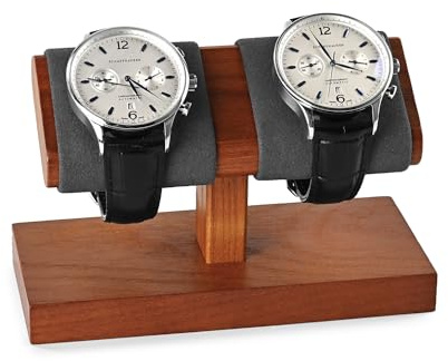 Oirlv Double Watch Stand Wood Watch Storage Holder for Men | Microfibre Contact Surface, Ideal For Storing Watches On Bedside Tables And Dressing Tables, Grey