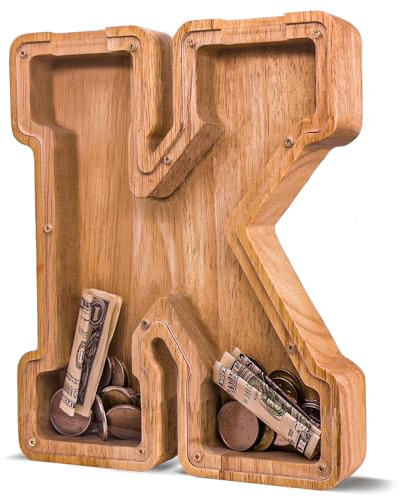JOOMLAFLY Holzbuchstaben-Spardose für Kinder Größere Alphabet-Buchstabenbank für Jungen Initialen-Spardose Personalisierte Spardose Holzgeld-Sparbox Geburtstag und Fest - 22.5CM
