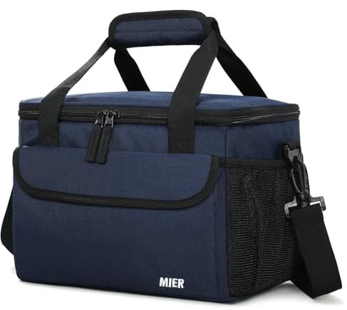 MIER Kühltasche für Herren Lunchtasche Weiche Lunchbox mit Schulterriemen für Erwachsene Arbeit Auto Strand Picknick Reisen, Blau-15L