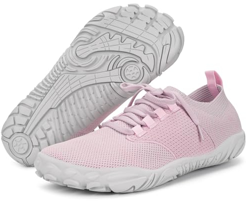 Eagsouni Barfußschuhe Minimalistische Damen Herren Laufschuhe Running Schuhe Leicht Atmungsaktive Turnschuhe Fitnessschuhe Straßenlaufschuhe Breiter Zehenbox,Rosa,40 EU
