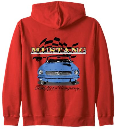 Ford – Vintage Blue Mustang Cabrio Auto karierte Flagge Kapuzenjacke