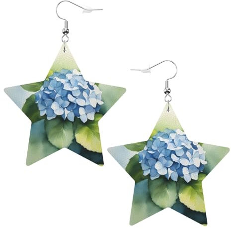 Hydrangea Watercolor picture Fashion Star earrings Pendant Stylish and beautiful Lightweight Dangle for Women Girls