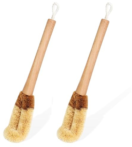 Bafnsiji Eco Dish Brush Set, Multi-Purpose Bottle Brush, Eco-Friendly Coconut Bendable Cleaning Brush Set, Kitchen Washing Up Brushes, Long Handle Coconut Fibre Cleaning Washing Brush
