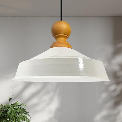 bamyum Asletl Knob Pendelleuchte Esstisch Holz Ø41 cm, Hängelampe Esstisch Holz, Hängelampe Industrial Vintage, Küchenlampe Hängend Vintage, Wohnzimmerlampe Pendelleuchte Weiß Metall Küchenlampe