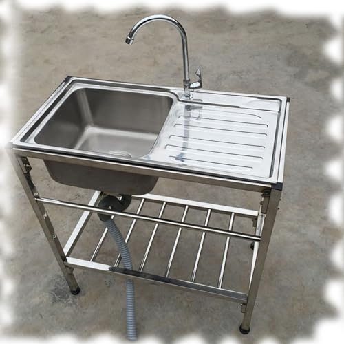 SKINCATE Fregadero De Acero Inox Independiente, Fregadero Industriales Con Banco De Trabajo, Fregadero Comercial Cocina 1 Seno, Fregadero Portatil De Jardín, Fácil De Mover, 75x40x76cm (Color : Singl