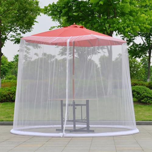 Filet Anti-moustiques pour Parasol de Terrasse, Filet Anti-moustiques en Maille de Polyester, Filet Anti-moustiques avec Fermeture éclair pour la Plupart des Parapluies de Marché(Blanc)