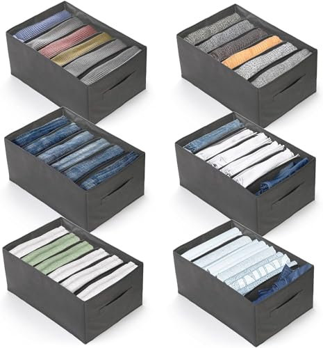 WUWEOT 6 Pack Wardrobe Clothes Organizer, 6 Grids Large Clothes Closet Organizer and Storage, Divided Clothing Storage Boxes Bins Closet Drawer Organizer for Jeans T-shirt Pants Sweater