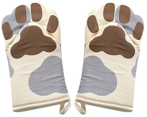 Oven Mitts Grey Cat Paw Design Heat Resistant Gloves Kitchen Baking Cooking Thick Paw Mitts Potholder Gloves Microwave Gloves Anti-Scald 1 Pair Short