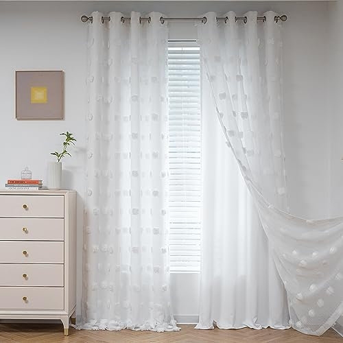 MYSKY HOME Vorhang Kinderzimmer Verdunklungsvorhänge 2er Set Gardinen mit Ösen Weiss Doppellagige Vorhänge Gardine Blickdicht mit Voile Raumtrenner Ösenvorhang, H 240 x B 132 cm, Weiß